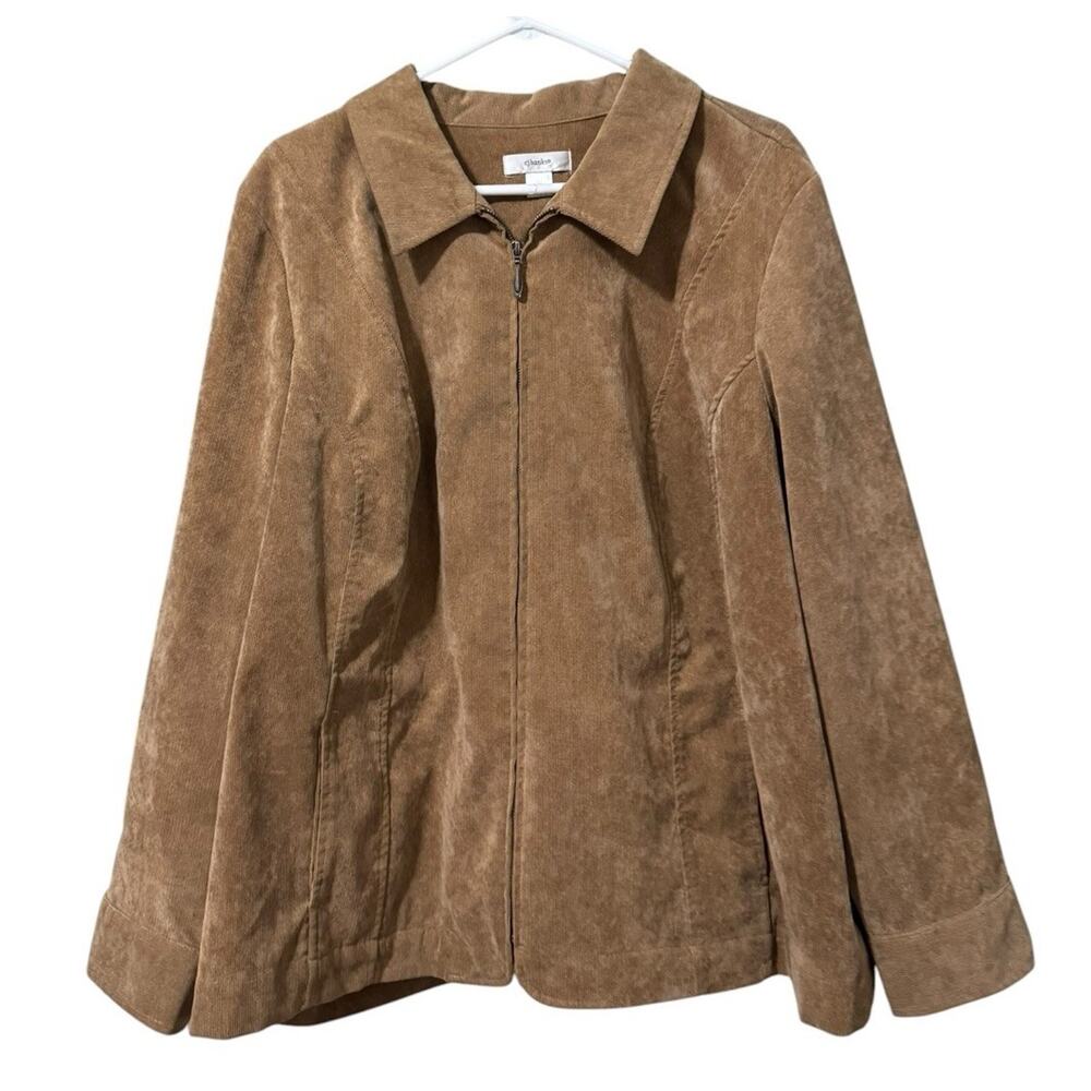 CJ Banks Women Size 3X Full Zip Brown Ribbed Jacket Polyester Blend Outdoor